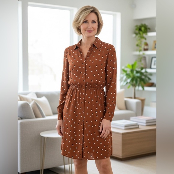 Alfani Dresses & Skirts - Alfani Rust Polka Dot Long Sleeve Dress